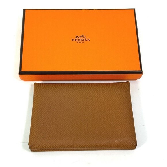 HERMES Wallet Calvi duo Coin Compartment coin purse Card Case Epsom Brown - Picture 1 of 15